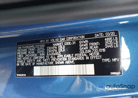 2020 Volvo Xc40 T5 R-Design from USA, damaged, VIN YV4162UM5L2321260